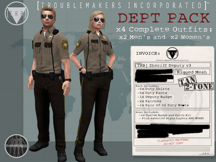[TRB] Dept. Pack: Men's and Women's Sheriff Deputy v3: Tan 2 Tone (x4)