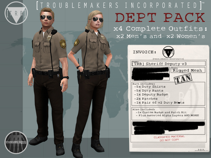 [TRB] Dept. Pack: Men's and Women's Sheriff Deputy v3: Tan (x4)