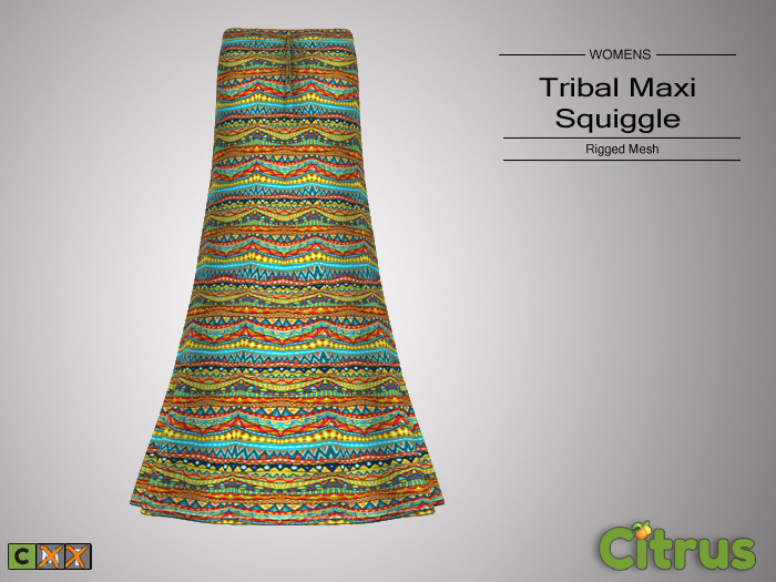 Citrus Tribal Maxi Skirt Squiggles