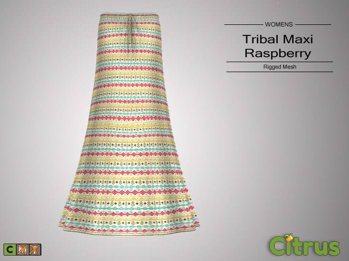 Citrus Tribal Maxi Skirt Raspberry