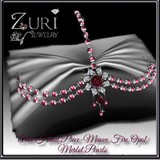 Ariel Head Piece-Mauve Fire Opal/Merlot Pearls-Copy,Zuri Rayna Jewelry