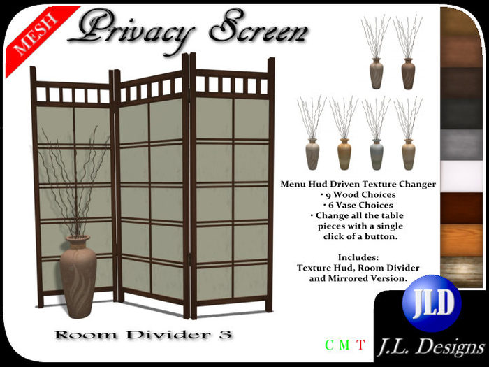 J.L. Designs - Room Divider 3 Privacy Screen (mesh)
