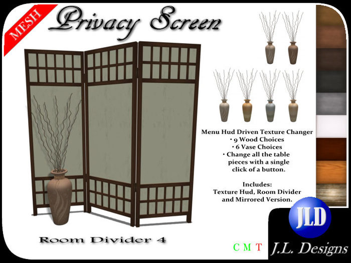 J.L. Designs - Room Divider 4 Privacy Screen (mesh)