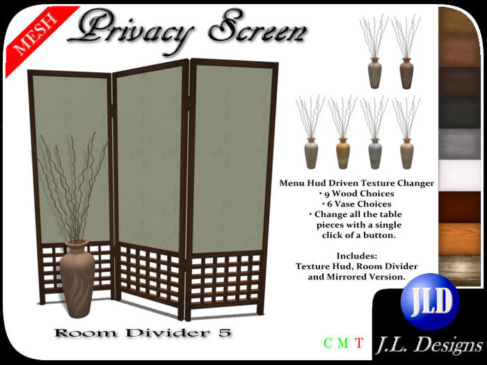 J.L. Designs - Room Divider 5 Privacy Screen (mesh)