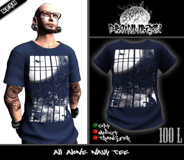 .::::Brain Wreck:::. All Alone Navy Tee