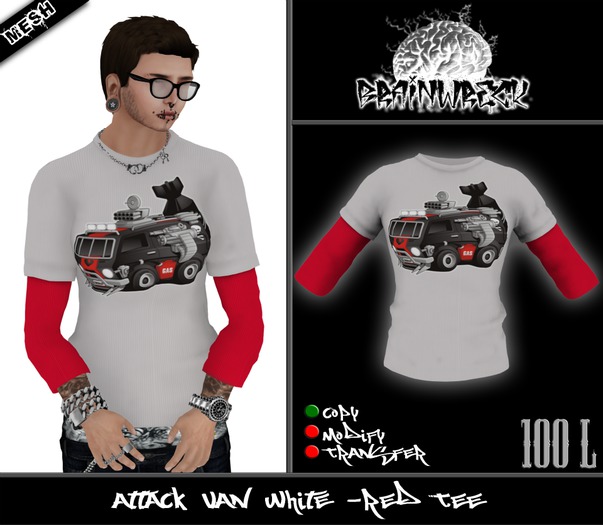 .::::Brain Wreck:::.  Attack Van White-Red Tee
