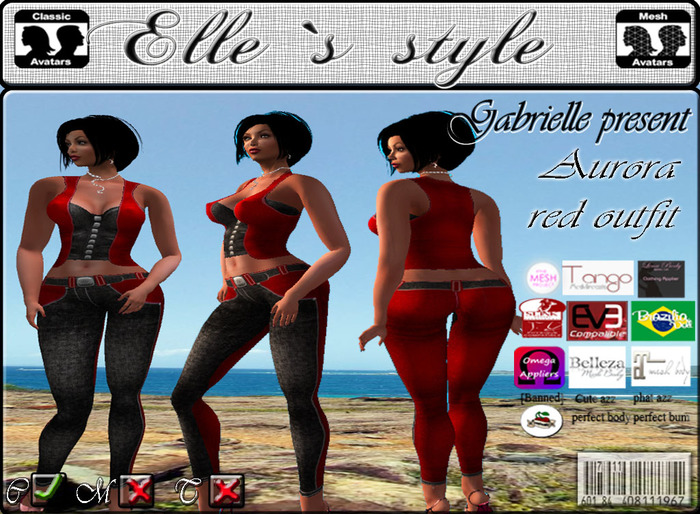 Elle`s style Aurora red outfit mesh&clasic avatar