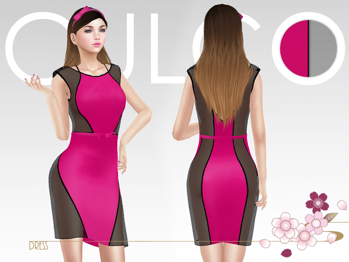 -Culco- Sheer lace sleeveless dress with bow - Fuchsia