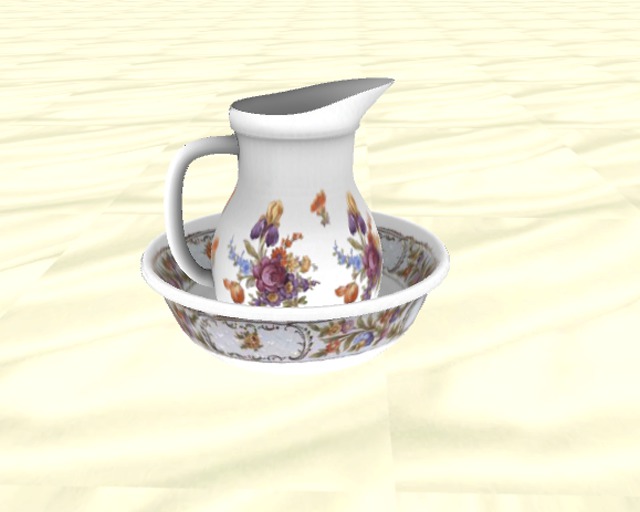 MM Mesh White Floral Ceramic Pitcher and Bowl
