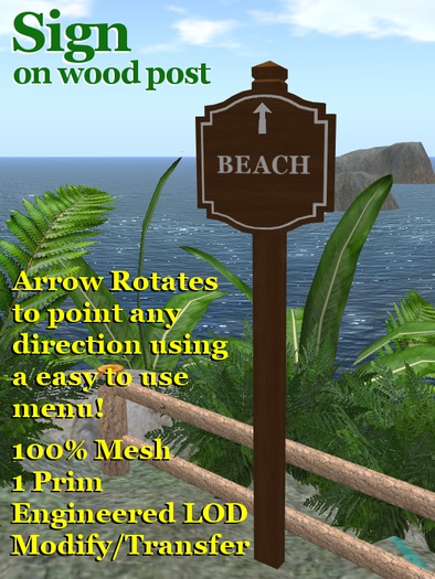 "Beach" Sign on Post, Attractive 3D Mesh Sign
