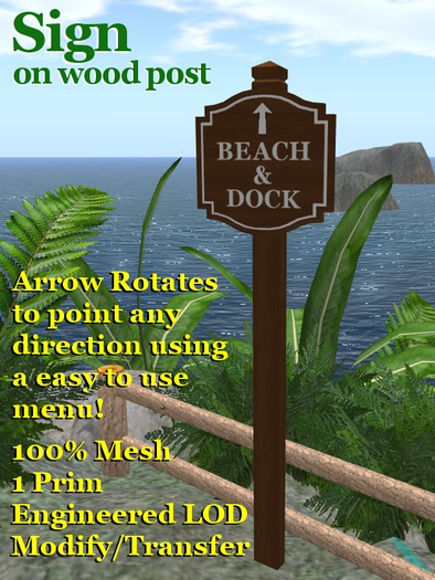 "Beach & Dock" Sign on Post, Attractive 3D Mesh Sign