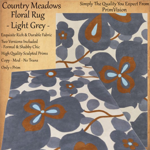 *PV* Country Meadow Florals Rug - Light Grey