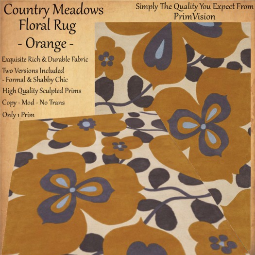 *PV* Country Meadow Florals Rug - Orange