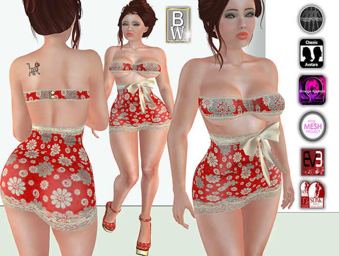 'Pinup set Tjikkie' with little cat tattoo'