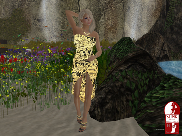 *Gift* Para's GoldFloral Strapless Dress & Mules