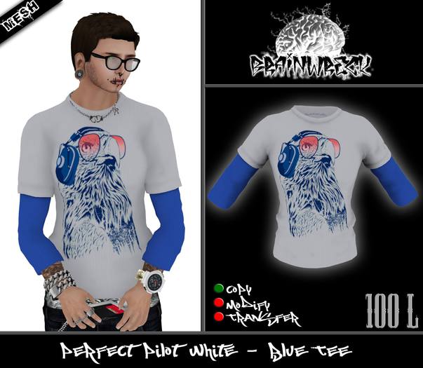 .::::Brain Wreck:::.  Perfect Pillot White-Blue Tee