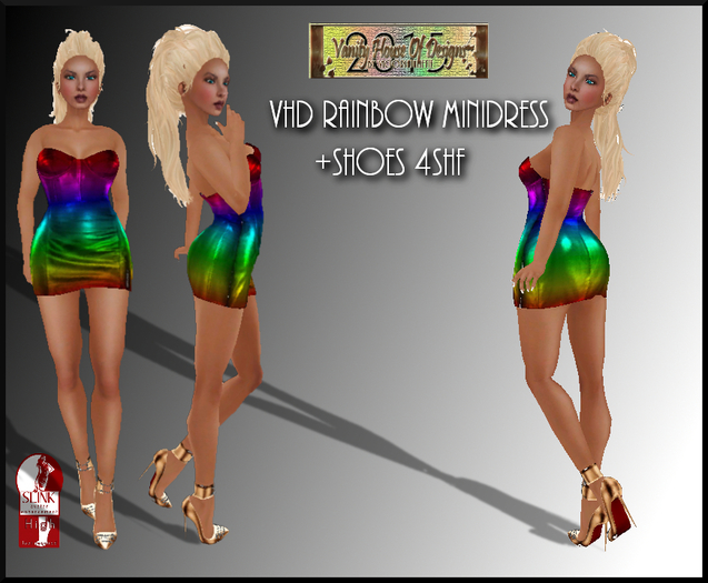 VHD Strapless Rainbow Leather Minidress + Stilettos 4SHF