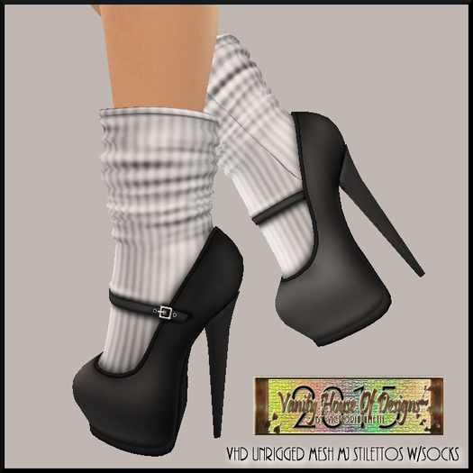 *VHD Black MJ Stilettos w/White Striped Socks