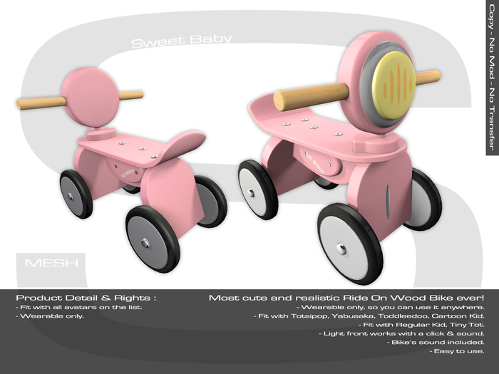 Sweet Baby - Ride On Wood Bike Mesh Bright Pink