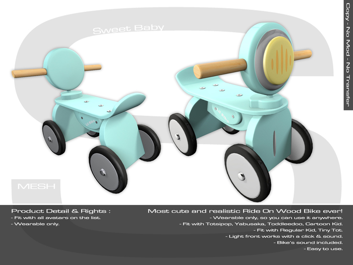 Sweet Baby - Ride On Wood Bike Mesh Bue