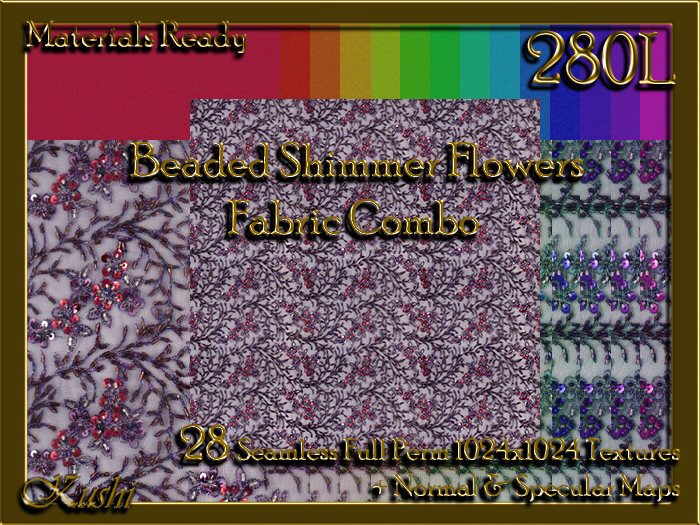 Beaded Shimmer Flowers Fabric Combo Seamless Textures Materials Ready Full Perms 1024x1024