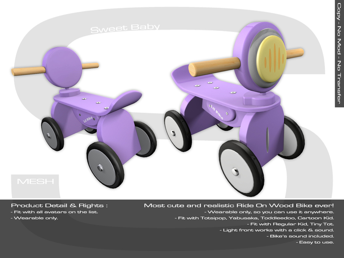 Sweet Baby - Ride On Wood Bike Mesh Purple