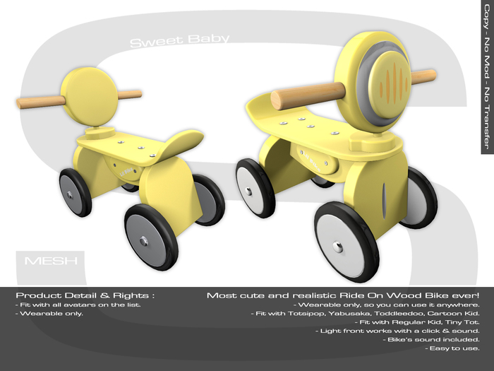 Sweet Baby - Ride On Wood Bike Mesh Yellow