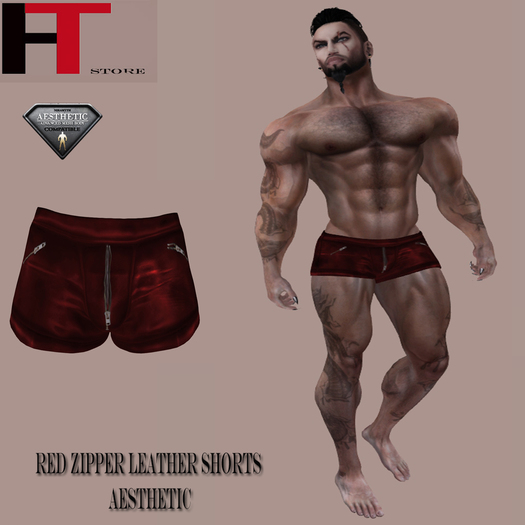 (H-T) RED ZIPPER LEATHER SHORTS AESTHETIC BAG