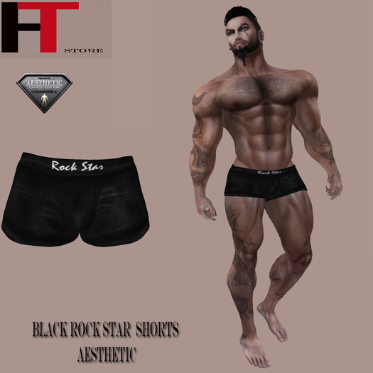 (H-T) BLACK ROCK STAR SHORTS AESTHETIC BAG