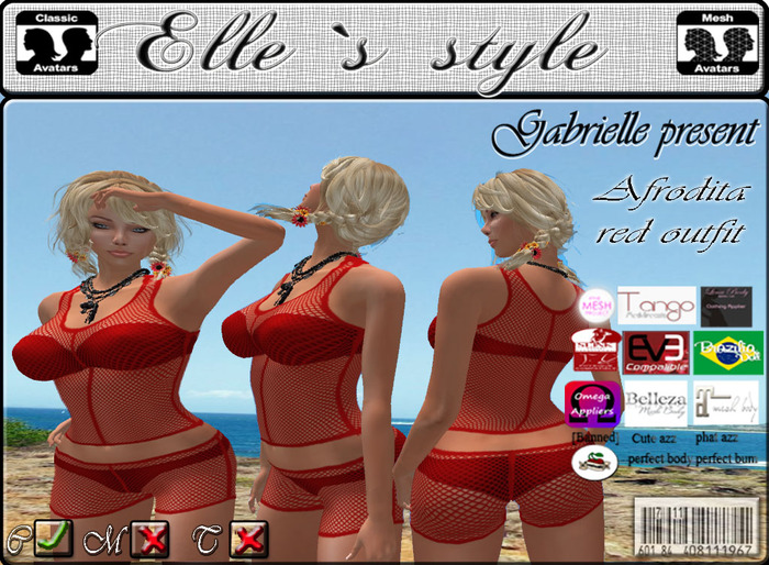 Elle`s style Afrodita red outfit mesh&clasic avatar