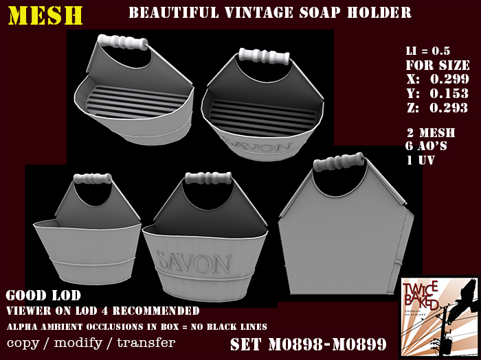Beautiful FP mesh vintage soap holder -  2 versions included M0898 M0899