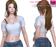 Full Perm Classic Rigged Mesh 5 Sizes- Female White One Off Shoulder Side Tied Cropped Top with Bra Strap