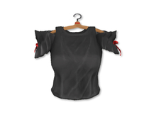{amiable}Mesh Shoulder Frilled Bow Top_Black/Red