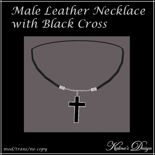 Male Leather Necklace with Black Cross