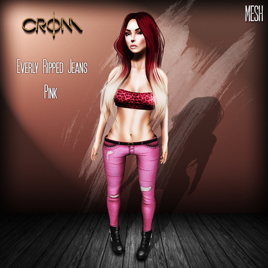 -CroM- Everly Ripped Jeans - pink