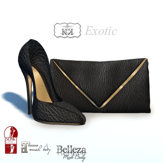 :::KC::: Exotic Heels & Clutch Black