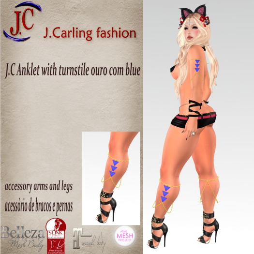 J.C Anklet with turnstile ouro com blue