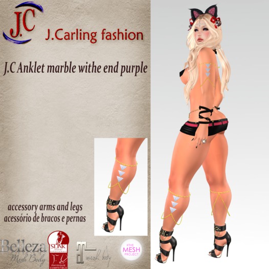 J.C Anklet with turnstile ouro com marble white and purple