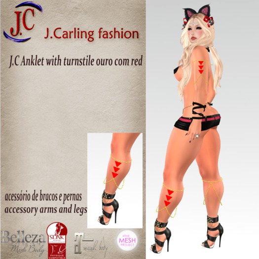 J.C Anklet with turnstile ouro com red