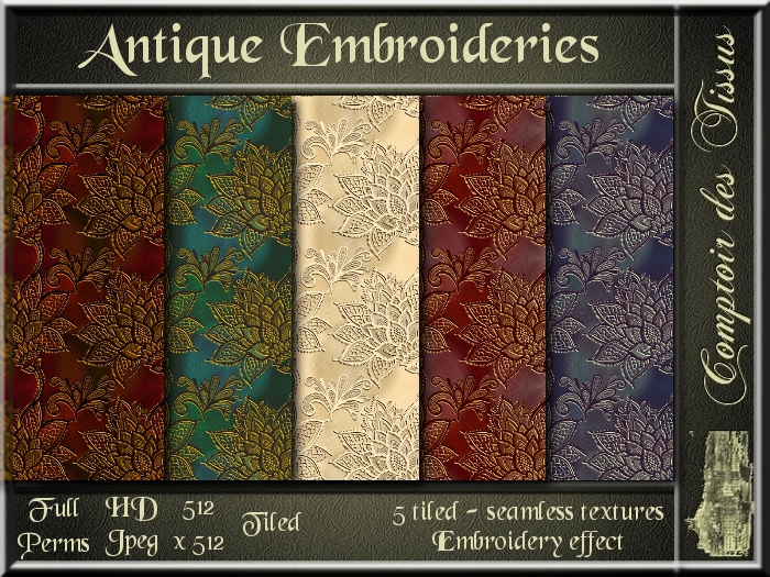 Antique embroideries - 5 FULL PERMS Textures