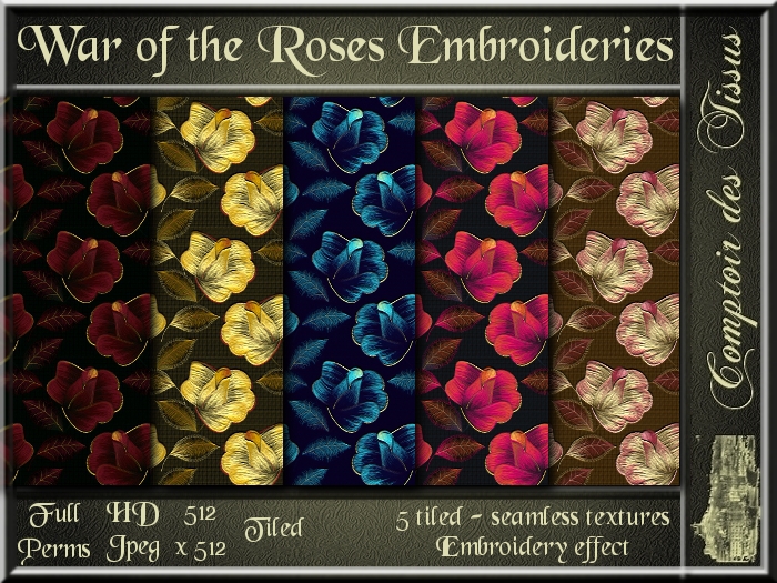 War of the Roses Embroideries - 5 FULL PERMS Textures