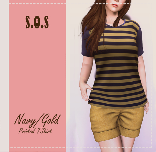 [S.O.S] Printed TShirt Navy/gold
