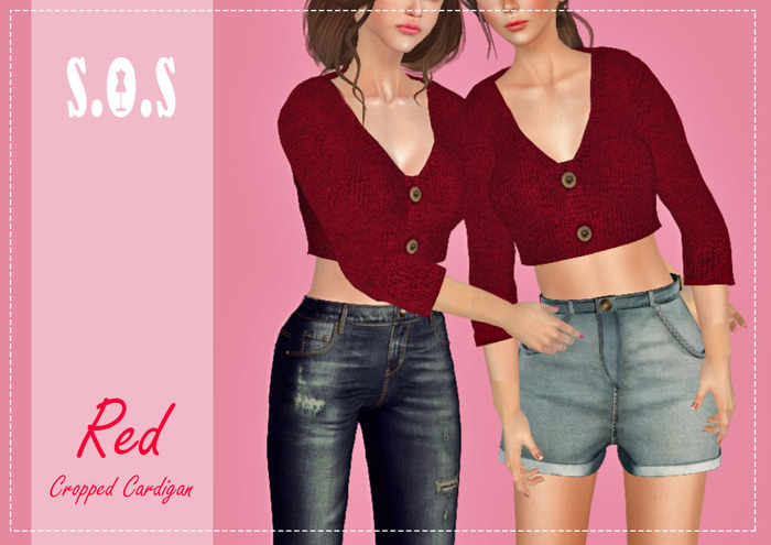 [S.O.S] Women's Cropped Cardigan RED