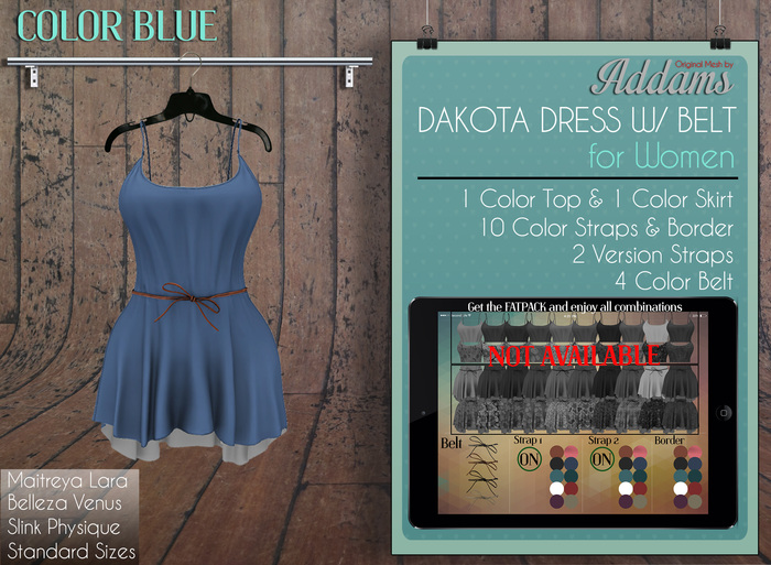 Addams - Womens Mesh Dress with Belt -Maitreya,Belleza,Slink,Dress Dakota Blue