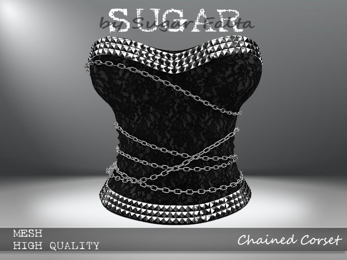 SUGAR - Chained Corset - BLACK LACE w SILVER