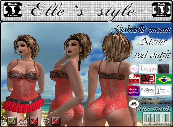 Elle`s style Atena red outfit mesh&clasic avatar