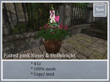 [ELPI] Big pot w. pink roses & hollyhock - Boxed