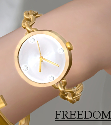 [FREEDOM]-Mother Of Pearl Gold Chain Diamond Watch