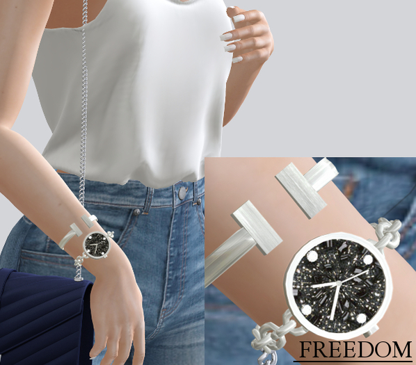 [FREEDOM]-Beaded Platinum Chain Diamond Watch