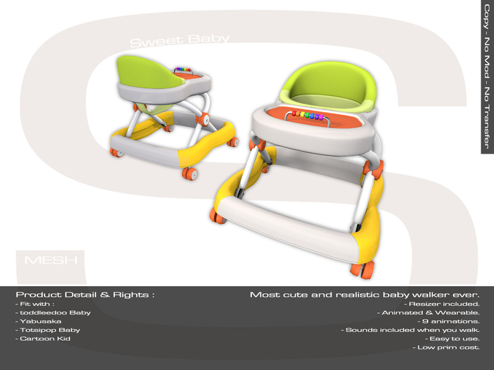 Sweet Baby - Baby Walker Mesh - Cream & Yellow
